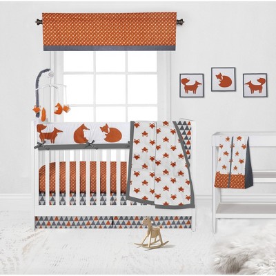 Bacati - Playful Fox Orange Gray 10 pc Crib Bedding Set with Long Rail Guard Cover