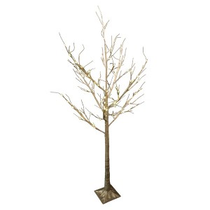 Season's Designs 4Ft Champagne Glitter Branch Tree with Metal Stand Indoor/Outdoor Christmas Decoration, Gold Plastic, Ground Freestanding, Plug-In, , - 1 of 1