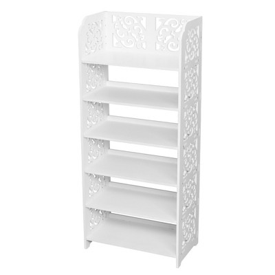 SEVOBAL 6-Tier Hollow Carved Shoe Rack Board Shoe Storage Organizer Cabinet for Narrow Entryway Space-Saving Boots Display, White, 40.94"*10.63"*3.35"