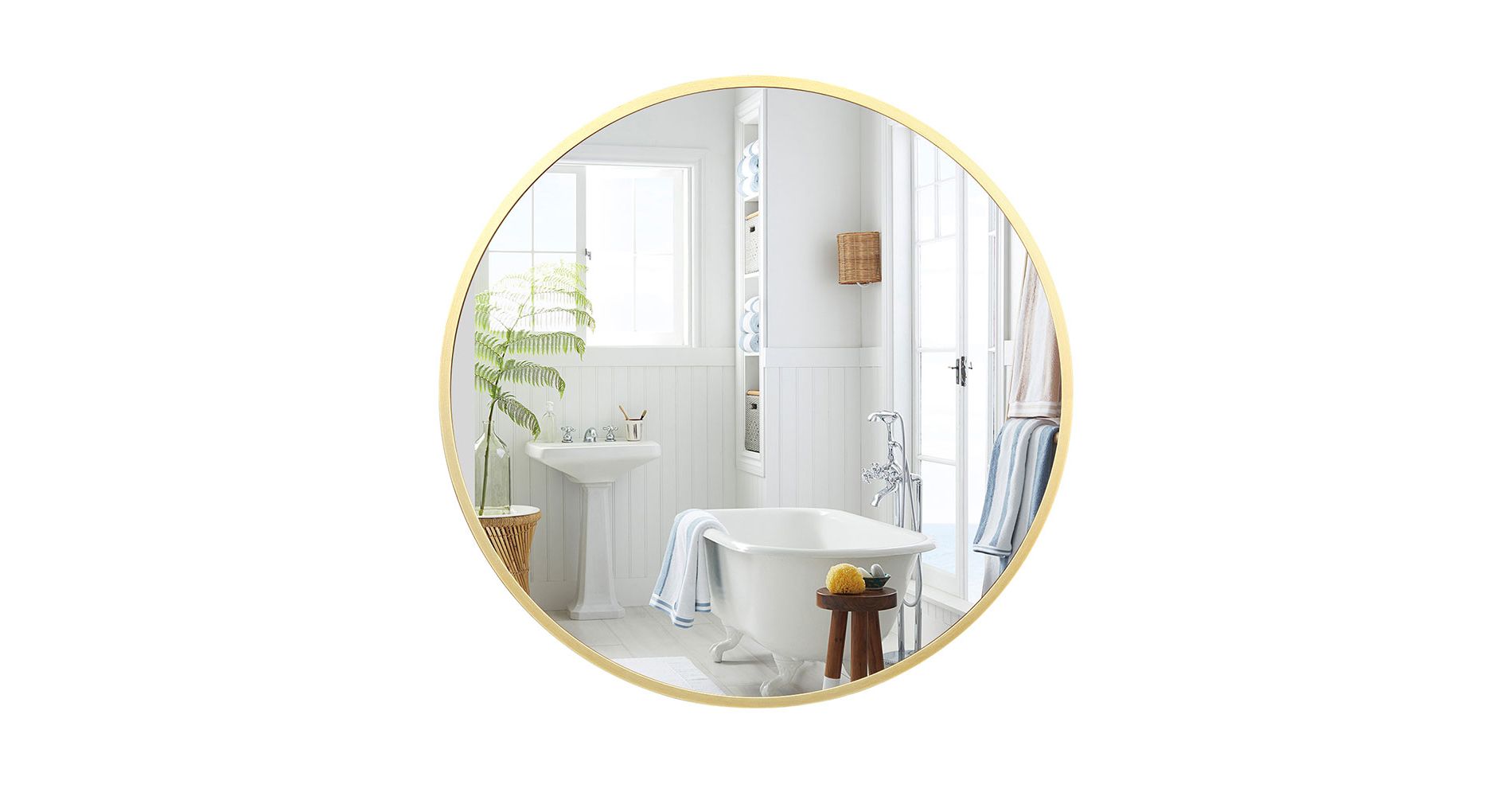Whizmax New 0.78in Thick Round Mirror, 32 Inch Matte Aluminum Alloy Framed Bathroom Mirror, HD Eco-Friendly Mirror for Living Room, Vanity, Gold