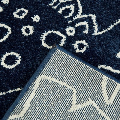 Navy Blue Synthetic Non-slip Kids' Dinosaur Rug, 5'3" x 7'