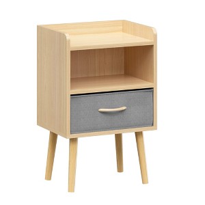 Gulches Nightstand, 24 Inch High in Beige, Equipped with 1 Drawer, 1 Open - style Shelf and Wooden Legs - 1 of 4