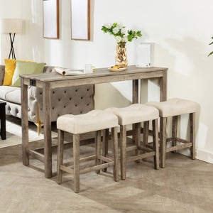 4 Piece Bar Table Set with Power Outlet, Dining Bar Table and Chairs Set, Counter Height Bar Table with Padded Stool for Living Room Dining Room - 1 of 4