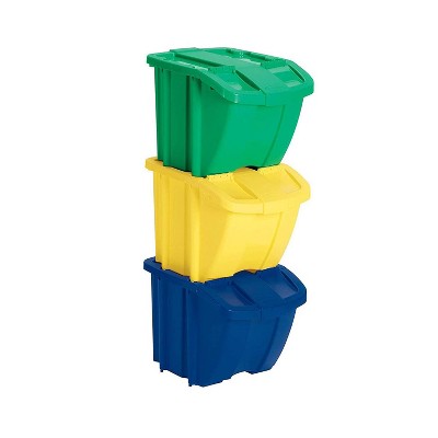 Suncast BH183PK Stackable Recycling Bin Containers & Lids, Multicolored (3 Pack)