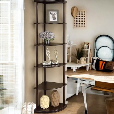 Alilang 15.75 Inch Wooden Corner Shelf with Five-Tier Design and Curved Edge-Cappuccino