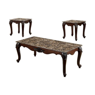 Set of 3 Traditional Coffee Table Dark Cherry Brown - Benzara