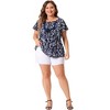 Agnes Orinda Women's Plus Size Chiffon Tie Neck Tassel Lace Insert Short Sleeve Floral Tops - 3 of 4