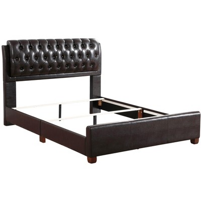Regal King Size Dark Brown Faux Leather Upholstered Bed with Tufted Headboard
