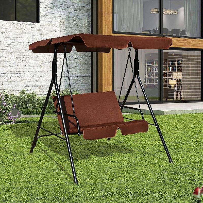 Outdoor Cushioned Loveseat Swing Glider - Coffee - WELLFOR, 3 of 7
