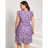 Plus Size V-Neck Flutter Sleeve Boho Print High Waist Dress with Pocket - 4 of 4