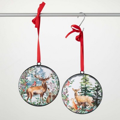 6.5"H Sullivans Christmas Rustic Deer Disc Ornament Set of 2  Multicolor