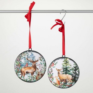6.5"H Sullivans Christmas Rustic Deer Disc Ornament Set of 2  Multicolor - 1 of 3
