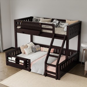 KWPZQEB Bunk Bed, Wooden Bunk Bed w/ Ladder & Safety Guardrails, Pegboard & Bookshelf, Floor Bunk Bed, No Box Spring Needed - 1 of 4
