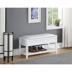 Roundhill Furniture Rouen Seating Bench with Shoe Storage, Clean White - 1 of 4