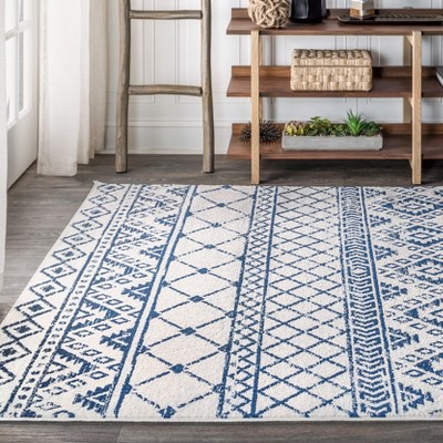 Moroccan Blue and Cream Synthetic 3' x 5' Area Rug