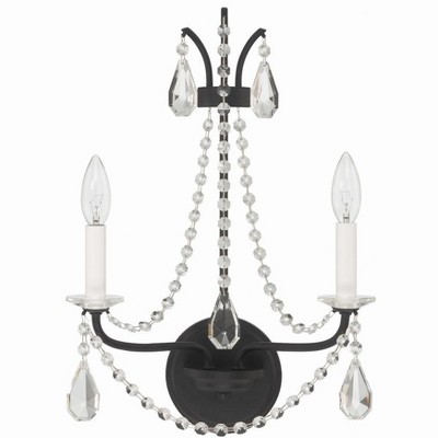 Matte Black 2-Light Sconce with Hand Cut Crystal