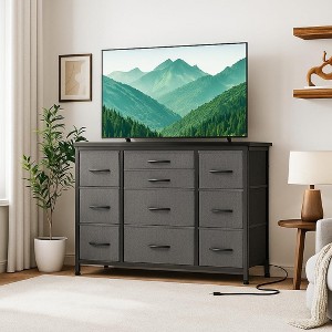Acekool 10-Drawer Dresser TV Stand with Power Outlet, Rustic Brown, Wide Storage Cabinet for Bedroom, Living Room, Entryway, Wood Top Console Table - 1 of 4