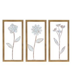 VIP Metal 16 in. Brown Floral Print Wall Art Set of 3 - 1 of 4