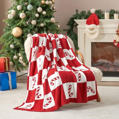 Candy Cane Throw Blanket Red Christmas Blanket, Ultra Soft Cozy Decorative Throw Blanket for Couch, Christmas Gifts
