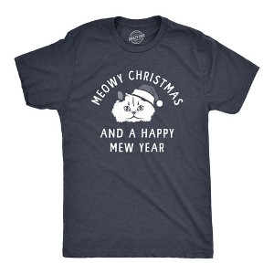 Mens Meowy Christmas And A Happy Mew Year T Shirt Funny Xmas Kitten Lovers Tee For Guys - Crazy Dog Men's T Shirt - 1 of 4