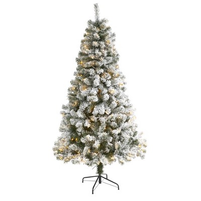 6ft Nearly Natural Pre-Lit LED Flocked West Virginia Fir Artificial Christmas Tree Clear Lights