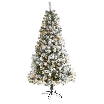 6ft Nearly Natural Pre-Lit LED Flocked West Virginia Fir Artificial Christmas Tree Clear Lights