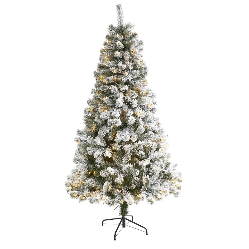 6ft Nearly Natural Pre-Lit LED Flocked West Virginia Fir Artificial Christmas Tree Clear Lights, 1 of 10