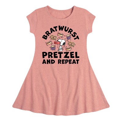 Girls' - Peanuts - Bratwurst Pretzel And Repeat Snoopy Fit & Flair Cap Sleeve Graphic Dress