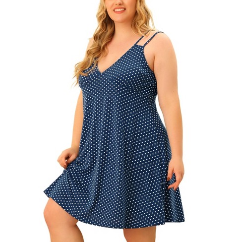 Agnes Orinda Women's Plus Size Deep V Knit Polka Dots Cami Nightgown Dark  Blue 1x : Target