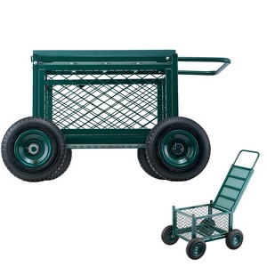 VEVOR Rolling Garden Cart with Seat, Metal Rolling Garden Work Seat with Wheels, Supports up to 400 LBS, Heavy Duty Gardening Cart Scooter, Green - 1 of 4