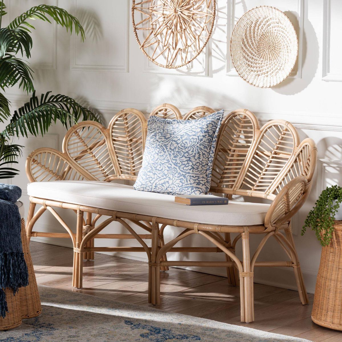 bali & pari Eliava Natural Rattan Accent Bench with Removable Cushion Natural Brown - thumbnail 10