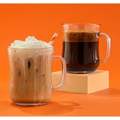 Clear Glass Diner Style Coffee Mugs with Handles, Set of 4