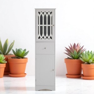 Tall Bathroom Storage Cabinet with Drawer and Doors, Freestanding MDF Cabinet with Adjustable Shelf, Space-Saving Slim Organizer - 1 of 4