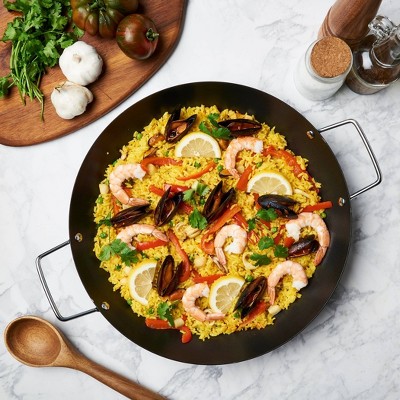 Infuse 15" Black Carbon Steel Paella Pan with Riveted Handles