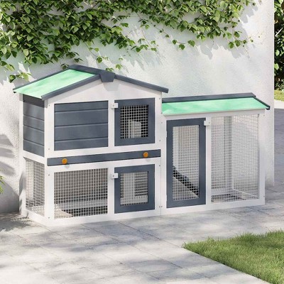 Rabbit Hutch White and Grey Solid Fir Wood Large Rabbit HutchvidaXL