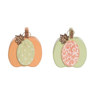 Transpac Wood Layered Pumpkin Decor Set of 2 Multicolor Tabletop Sculptures for Fall Harvest Indoor Decoration - 1 of 1