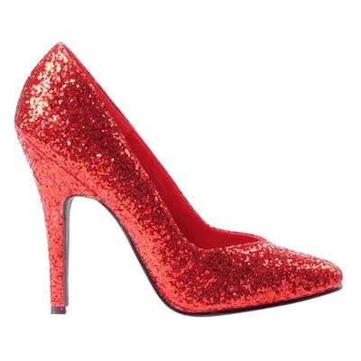 red sequin pumps