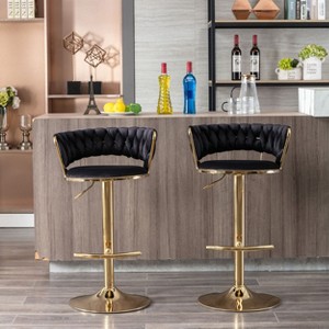CAVINAS 24"-32"Luxury Velvet Bar Stools,Set of 2,Swivel Barstools with Adjustable Lifting,Counter Height Stools,Woven Back&Footrest - 1 of 3