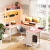 U Shaped Computer Desk with Monitor Stand and LED Lights, Computer Gaming Desk with Storage Shelves - 3 of 4