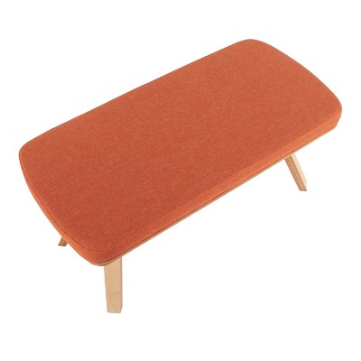 Mid-Century Modern Orange Fabric and Wood Bench