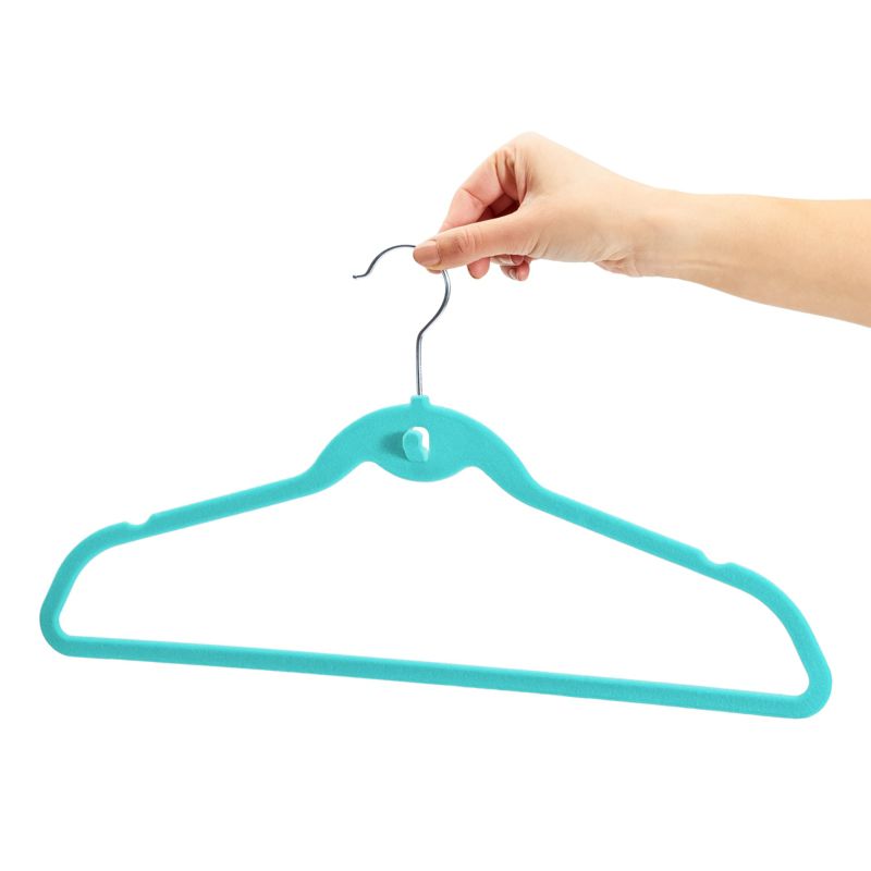 Juvale 50 Pack Non Slip Teal Velvet Clothes Hangers with Cascading Hooks Space Saving for Shirts, Coats, Pants, Suits, and Dresses, 17.5 Inches, 5 of 10