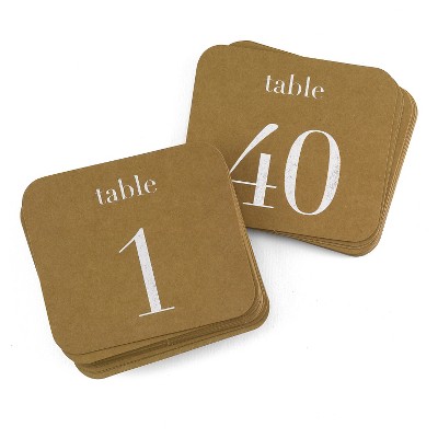 40ct "1-40" Kraft Table Number Cards