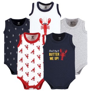 Hudson Baby Infant Boy Cotton Sleeveless Bodysuits, Butter Me Up Lobster - 1 of 4