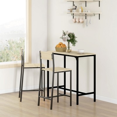 Oak and Black 3-Piece Industrial Pub Table Set with High-Back Stools