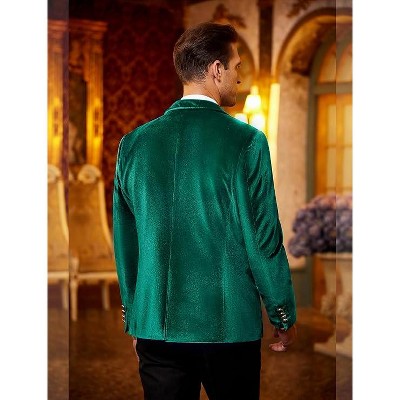 COOFANDY Men's Velvet Blazer One Button Velour Tuxedo Jacket Notched Lapel Suit Jackets for Prom Wedding Party Dinner Black L — фото 2