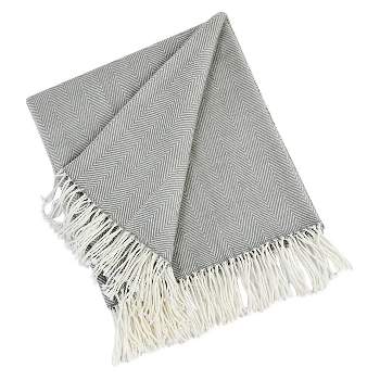 50"X60" Herringbone Tassel Fringe Throw Blanket Gray - Saro Lifestyle