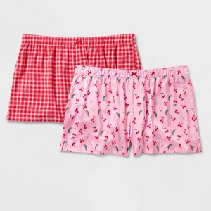 Women's 2pk Flannel and Satin Boxer Pajama Shorts - Wild Fable™ - 1 of 3