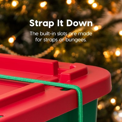12 Gallon Green and Red Stackable Plastic Storage Bins with Lids, 4 Pack