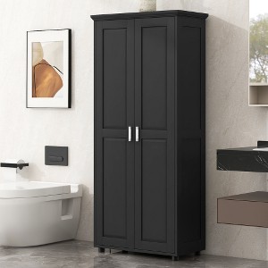 Akoasm 71.25 in. H MDF Double-Door Storage Cabinet with Adjustable Shelves for Bathroom & Office-Black - 1 of 4