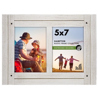 Americanflat Collage Picture Frame in with Two Displays Textured Wood and Polished Glass for Wall and Tabletop - White 5" x 7"